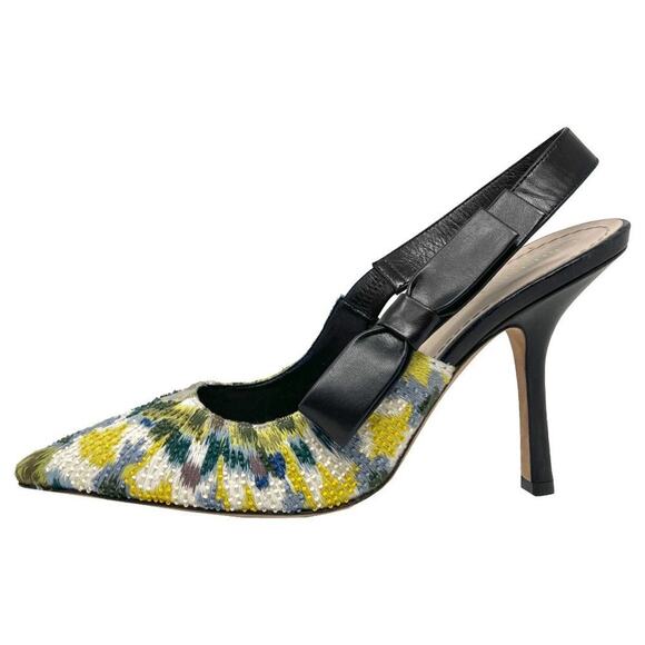 Dior Sweet D Beaded Embroidered Slingback Pumps with Leather Bow - Size 40 - Picture 1 of 10